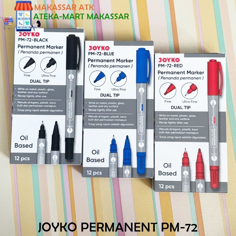 

[BOX/12PCS] JOYKO SPIDOL PERMANENT PM-72 HITAM MERAH BIRU