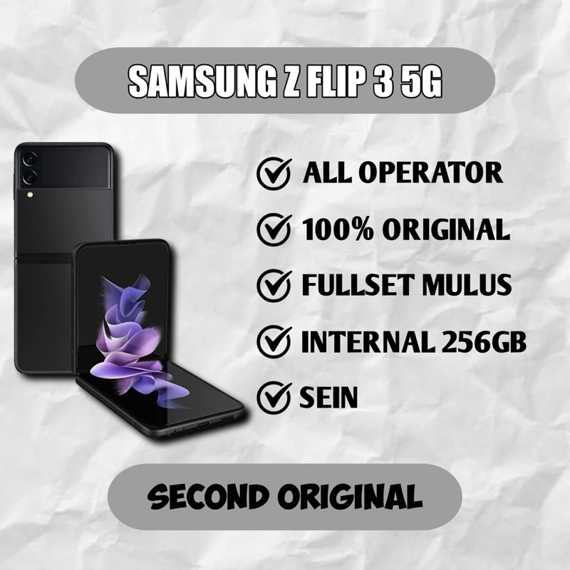 ( SECOND ) Samsung Galaxy Z Flip 3 5G 8GB/256GB - Phantom Black | SEIN | Original Samsung Indonesia