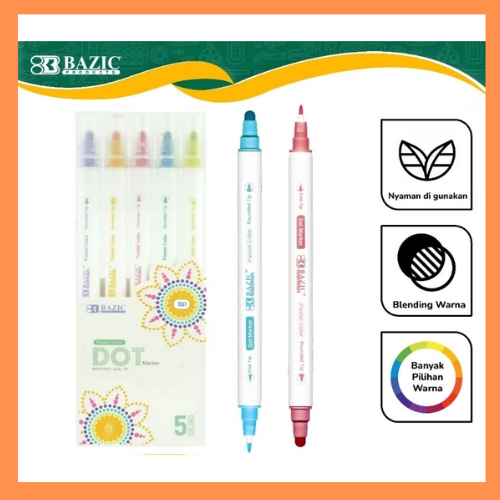 

BAZIC Spidol marker dual tip 5 warna