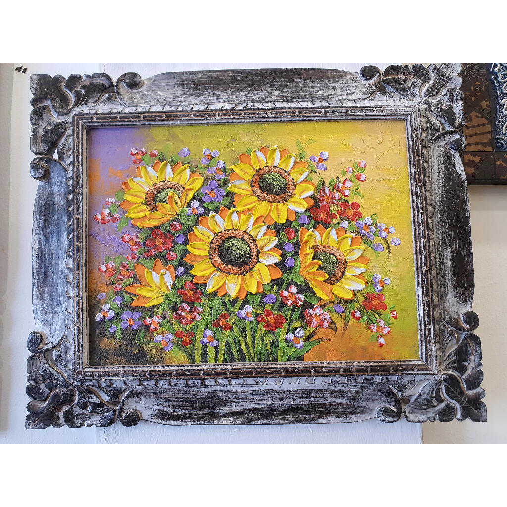 lukisan bunga 44 x 53 cm hiasan dinding bunga matahari