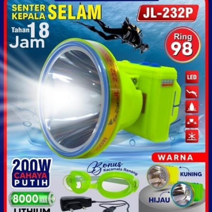 NEW Senter Kepala Selam LED Jinlong JL 232p 300watt cahaya putih.