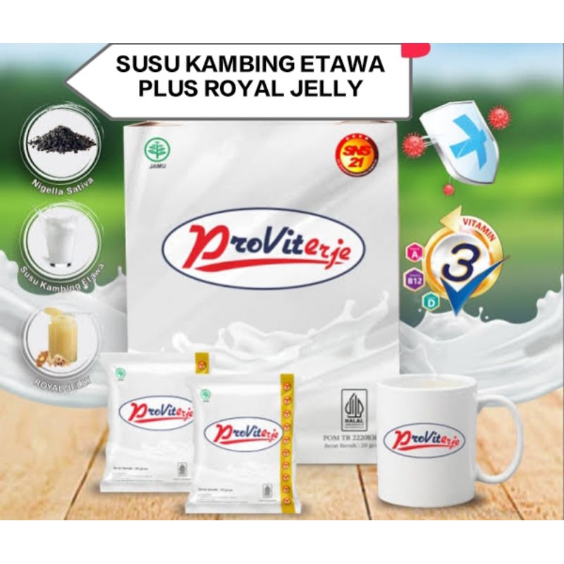 

PROVIT ERJE SUSU KAMBING ETAWA PLUS ROYAL JELLY 1 BOX ISI 50 SACHET ORIGINAL