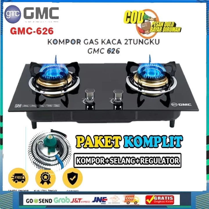 KOMPOR GAS GMC 626 KOMPOR TANAM KACA 2 TUNGKU TEMPERED GLASS / STOVE 626 KOMPOR+SELANG PAKET PROMO