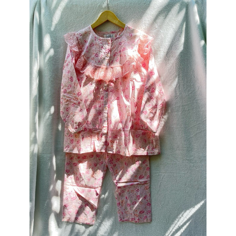 Piyama Pink lily  coquette piyama setelan baju tidur pajama vintage premium