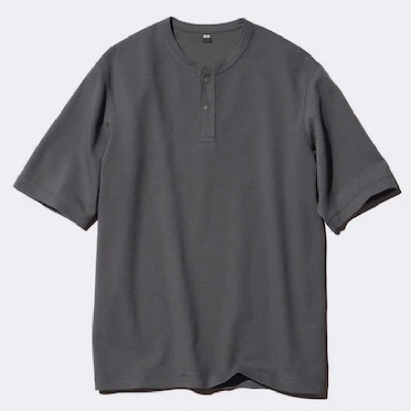 UNIQLO Men T-Shirt Kaos Pria Dry Waffle Henley Lengan Pendek