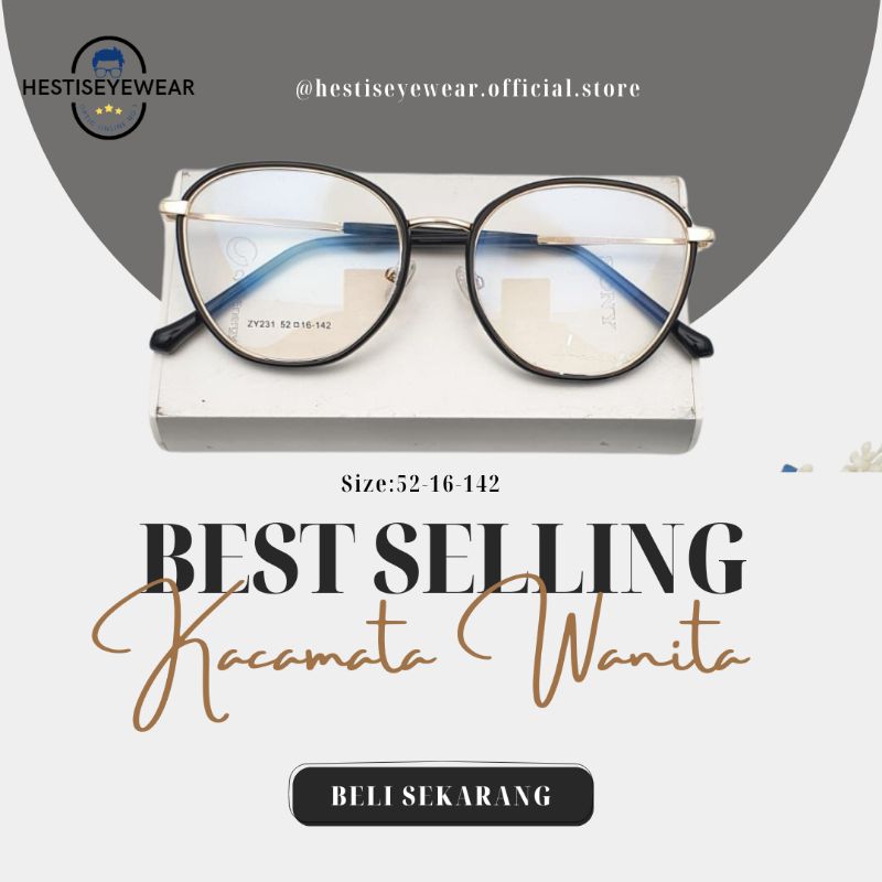Kacamata Wanita Hest ZY231 | Lensa Antiradiasi - Bluecromic Drive Free Minus & Cyl