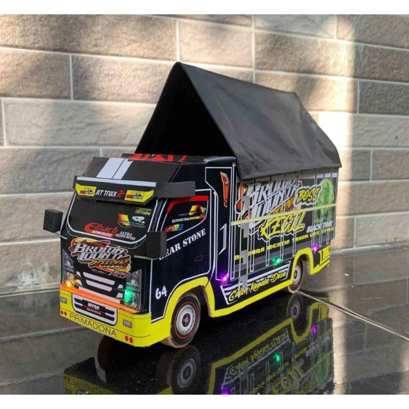 Promo Mainan Anak truk Oleng kayu Remote control BOS KECIL HITAM Terlaris Lengkap Lampu Terpal