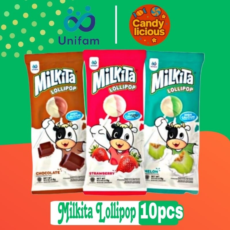 

Permen Susu Milkita Lollipop Renceng isi 10pcs Rasa Melon / Cokelat / Strawberry