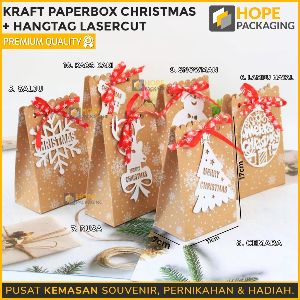 

Kraft Paperbox Natal+ Hangtag Laser Cut / Box hampers natal / Paper box hadiah / Kantong bingkisan christmas