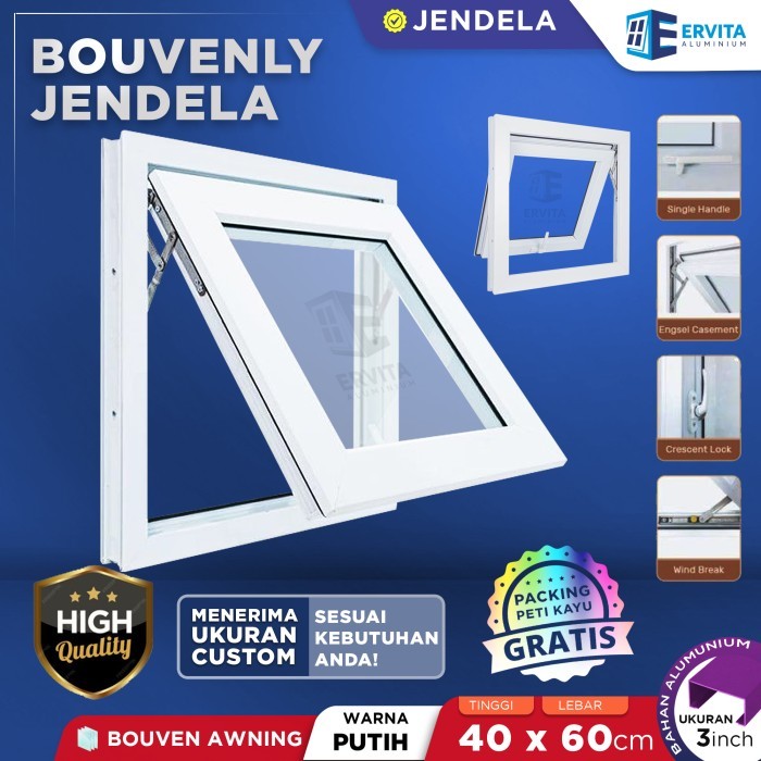 Kusen Jendela Aluminium - Bouvenly Awning - Ukuran 40 x 60 cm - Putih