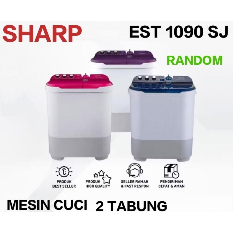 Mesin Cuci SHARP 2 Tabung ES-T1090 10Kg Twin Tub Dolphinwave Low Watt
