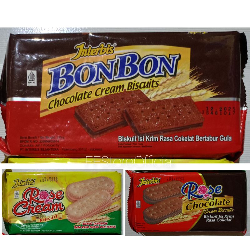 

(INSTANT & SAMEDAY) INTERBIS BonBon / Rose Chocolate Cream Buscuits Bertabur Gula 210 Gram