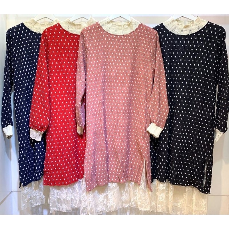 Tunik Polkadot merah PB 105cm, LD sampai 120cm,