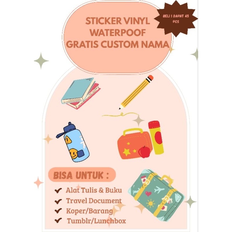Stiker Label Nama Custom Anak ISI 45 PCS | Waterproof & Lucu | Label Nama Sekolah PAUD TK SD
