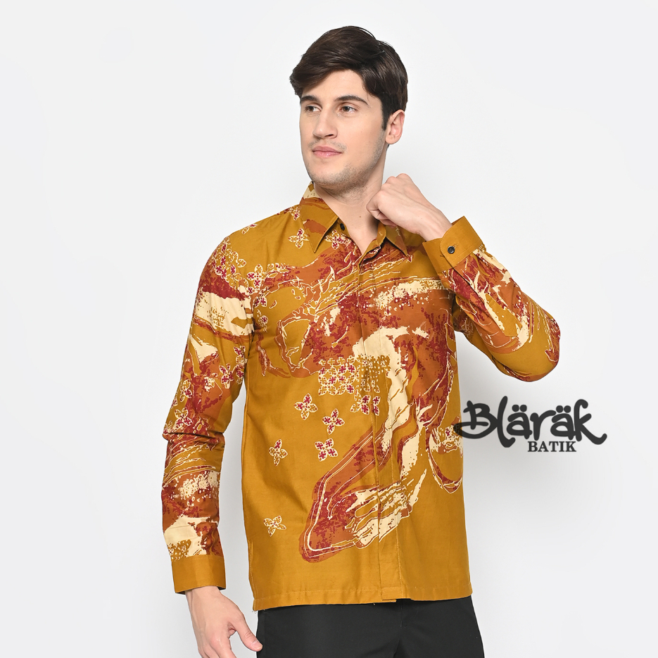 Baju Kemeja Batik Pria Premium Lengan Panjang Pendek Nirwasita Kuning Oren BLARAK BATIK Oranye