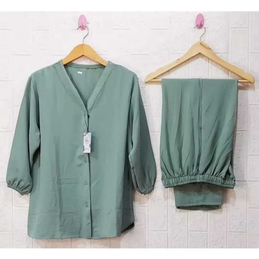 PROMO Setelan Andin Kancing XL.XXL.XXXL LD.110.120 130CM Set Andin kancing Baju Celana full Karet Po