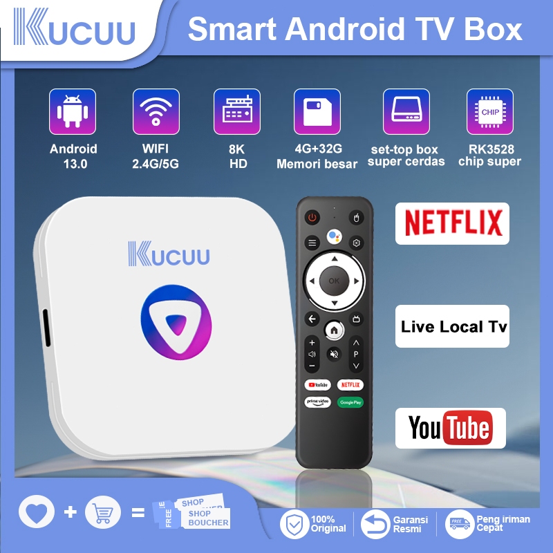 【NEW 2.0】KUCUU Android Tv Box Android 13 OS  Ram 4gb Rom 32gb Wifi 5G/2.4G Bluetooth Smart Tv Box 8K