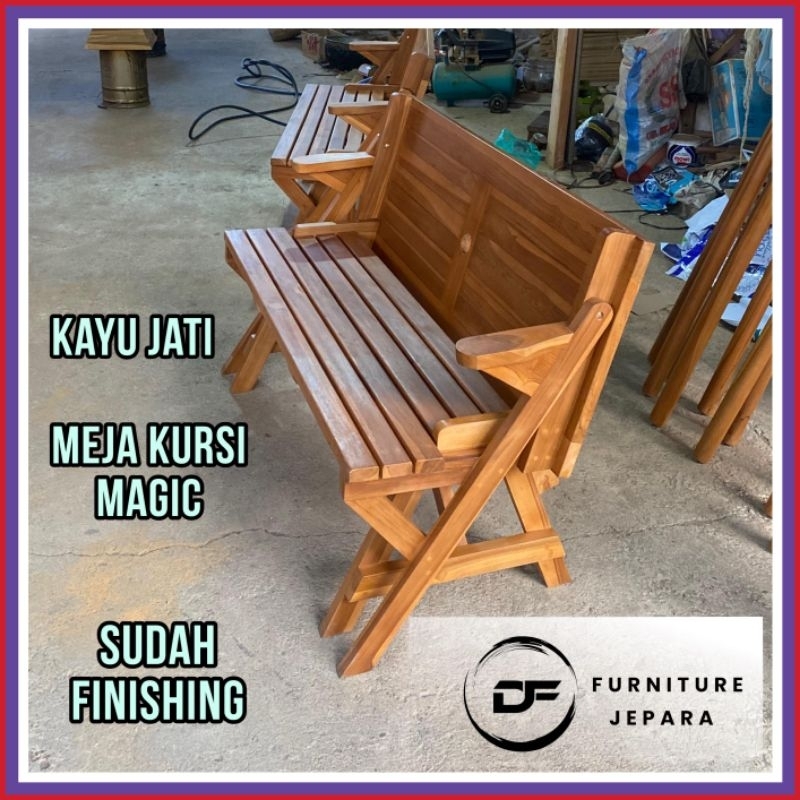 Bangku Magic Kursi Meja Lipat Portable Bangku Outdoor Kayu Jati