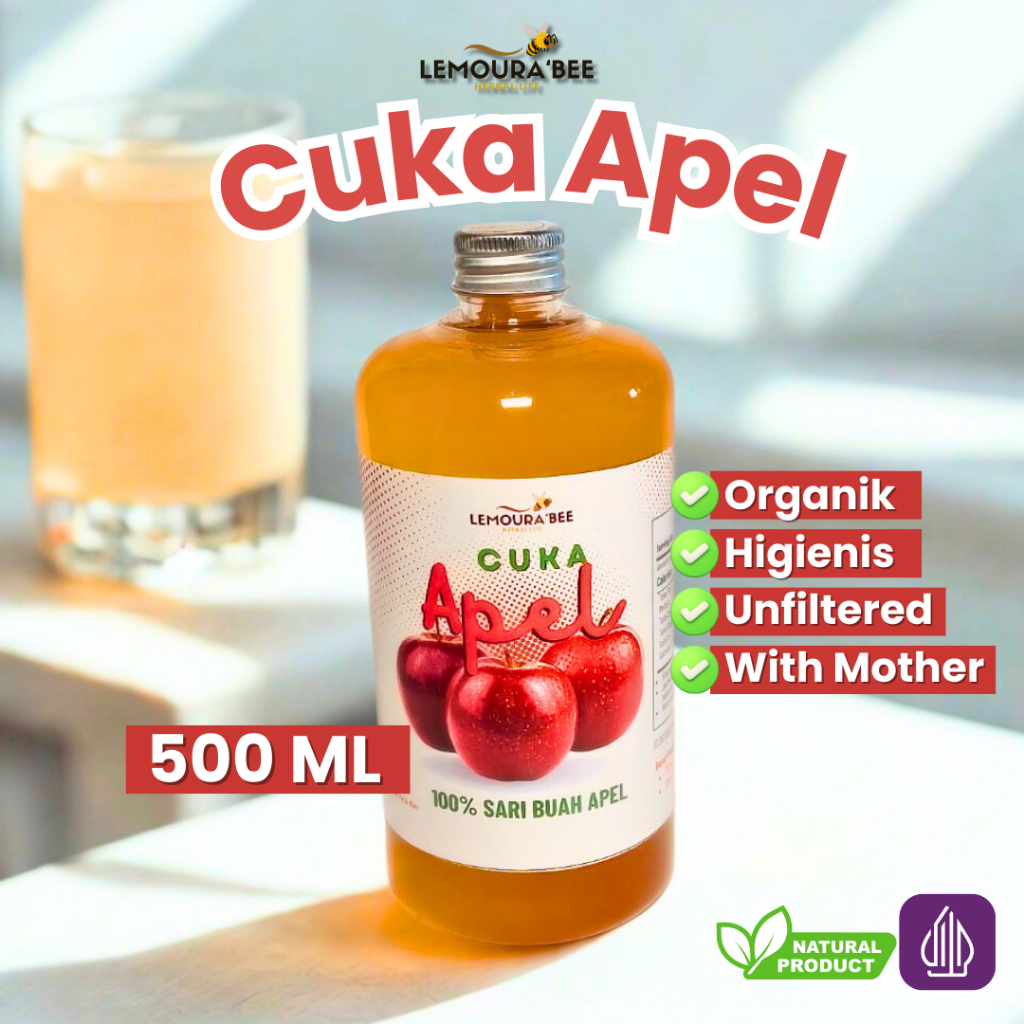 

500 ML CUKA APEL MURNI 100%/CUKA APEL DENGAN MOTHER AKTIF/APPLE CIDER VINEGAR