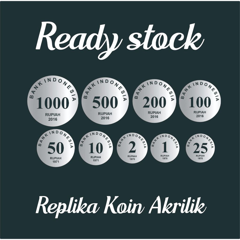 Replika Koin Mahar akrilik | Replika koin kuno untuk mahar | Rp.1 Rp.25 Rp.20 Rp.27 Request