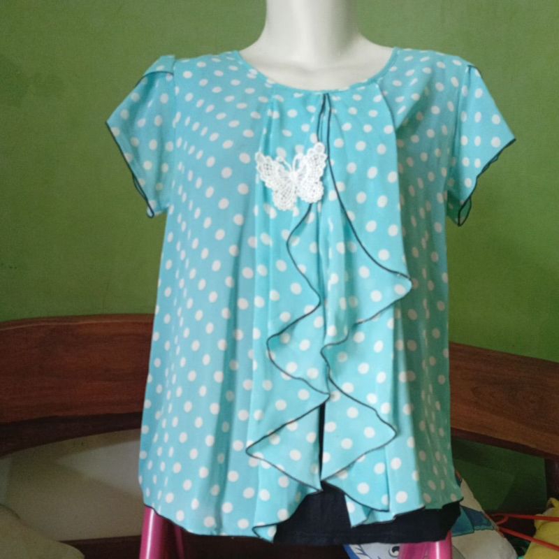 PL -ATASAN WANITA polkadot sifon furing kaos B429