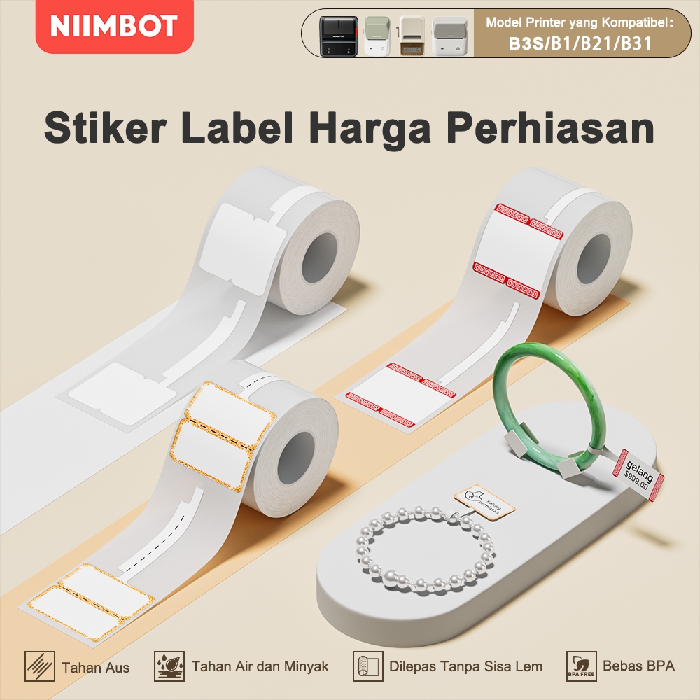 

NIIMBOT B21/B1/B3S Kertas Cetak Perhiasan Perhiasan Perhiasan Kacamata Giok Perak Label Stiker Harga