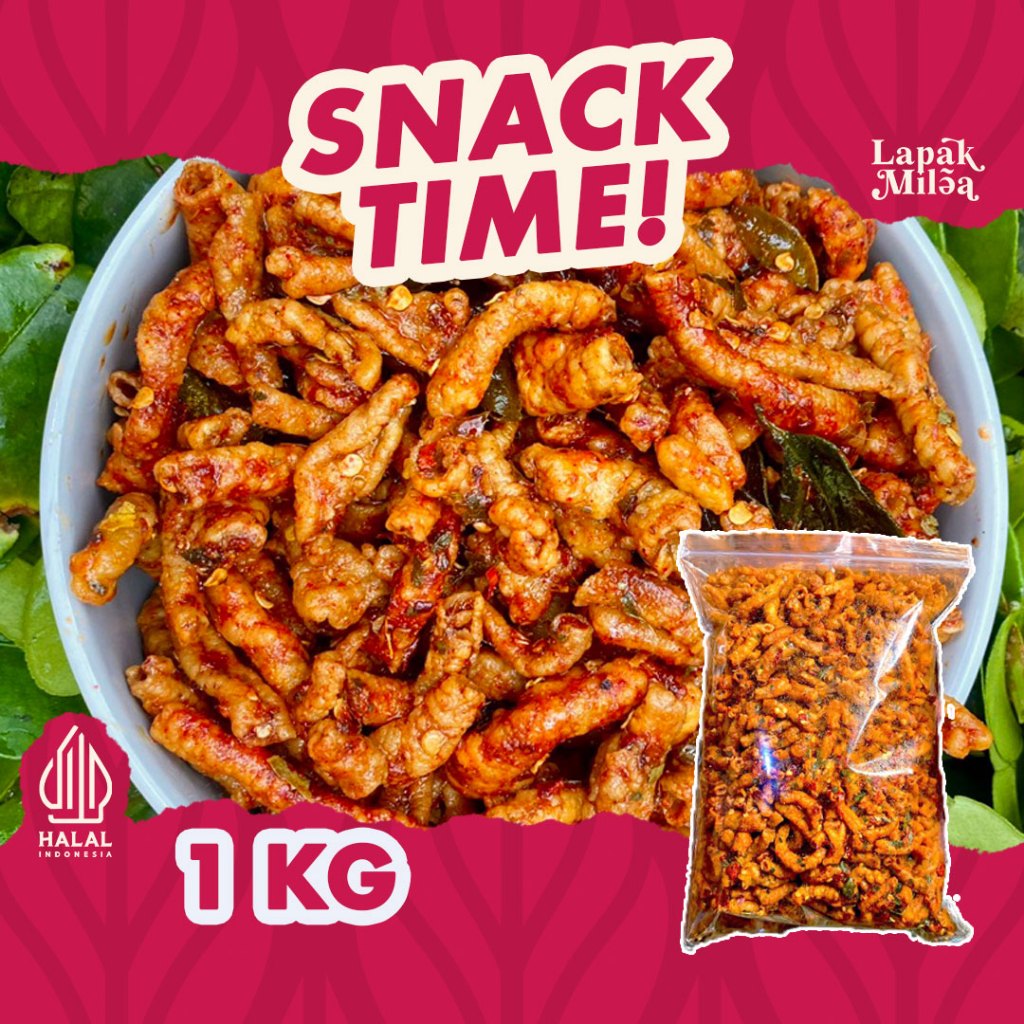 

[1 KILO] Keripik Usus Krispy Kemasan Bumbu Basah Pedas Daun Jeruk Free Pack Kardus Dan Bublewrap