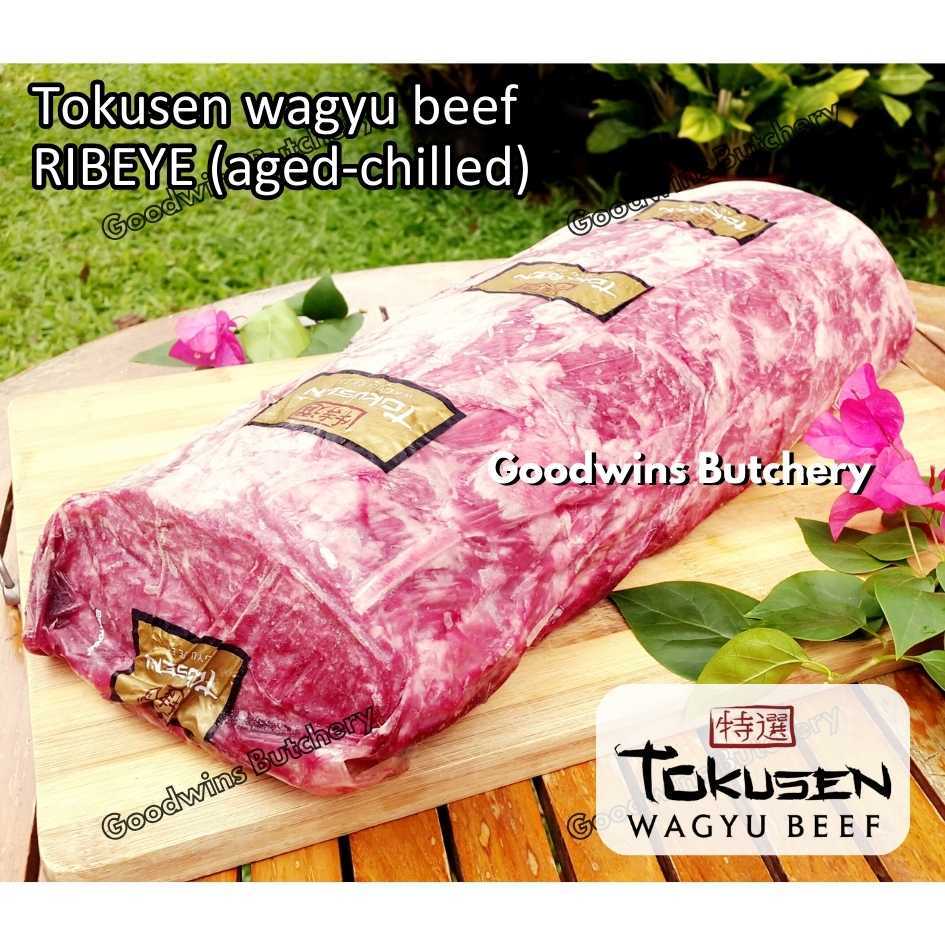 

Wagyu beef TOKUSEN RIBEYE marbling MBS 5-6 aged-chilled whole cut 4.5 kg/pc Scotch-Fillet Cuberoll