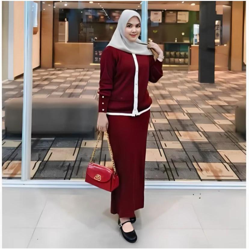 Setelan Ola Cardigan Rajut Wanita Atasan Rajut Premium - Rok Rajut / Setelan Rok Rajut