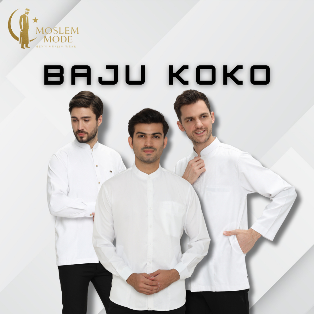 Kemeja Koko Pria Dewasa Muslim Baju Koko Atasan Putih Premium Lengan Panjang Manset