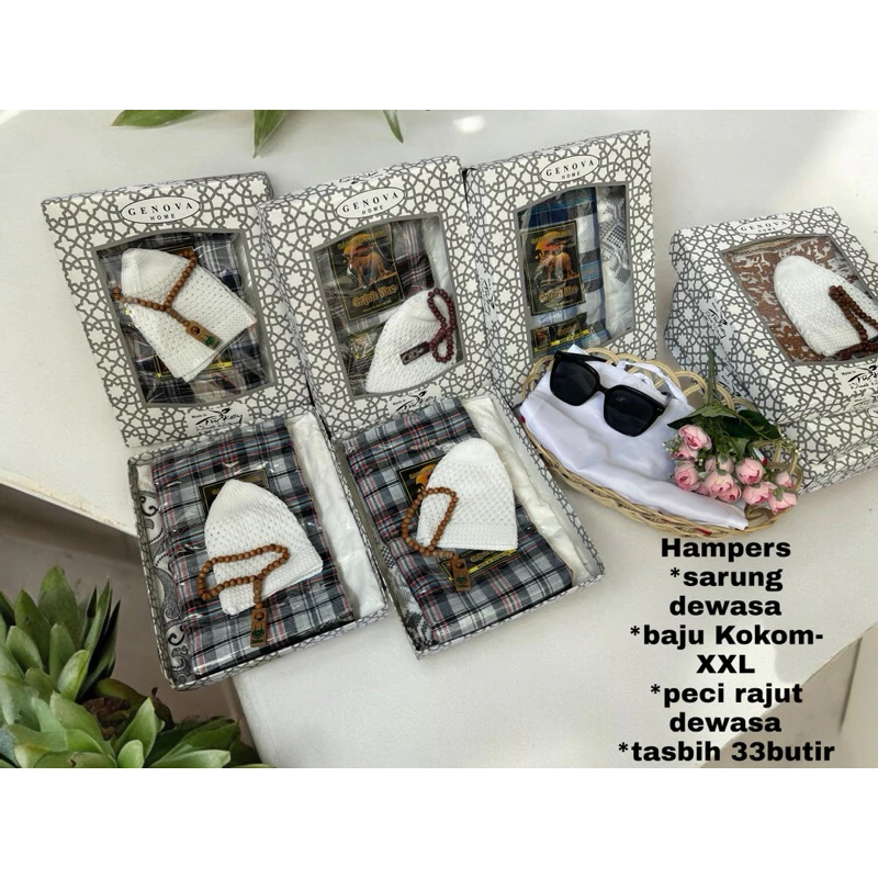 Hampers Islami Baju Koko + Sarung + Peci + Tasbih | Free Box Cantik Cocok untuk Tahlilan, Maulid, Ha