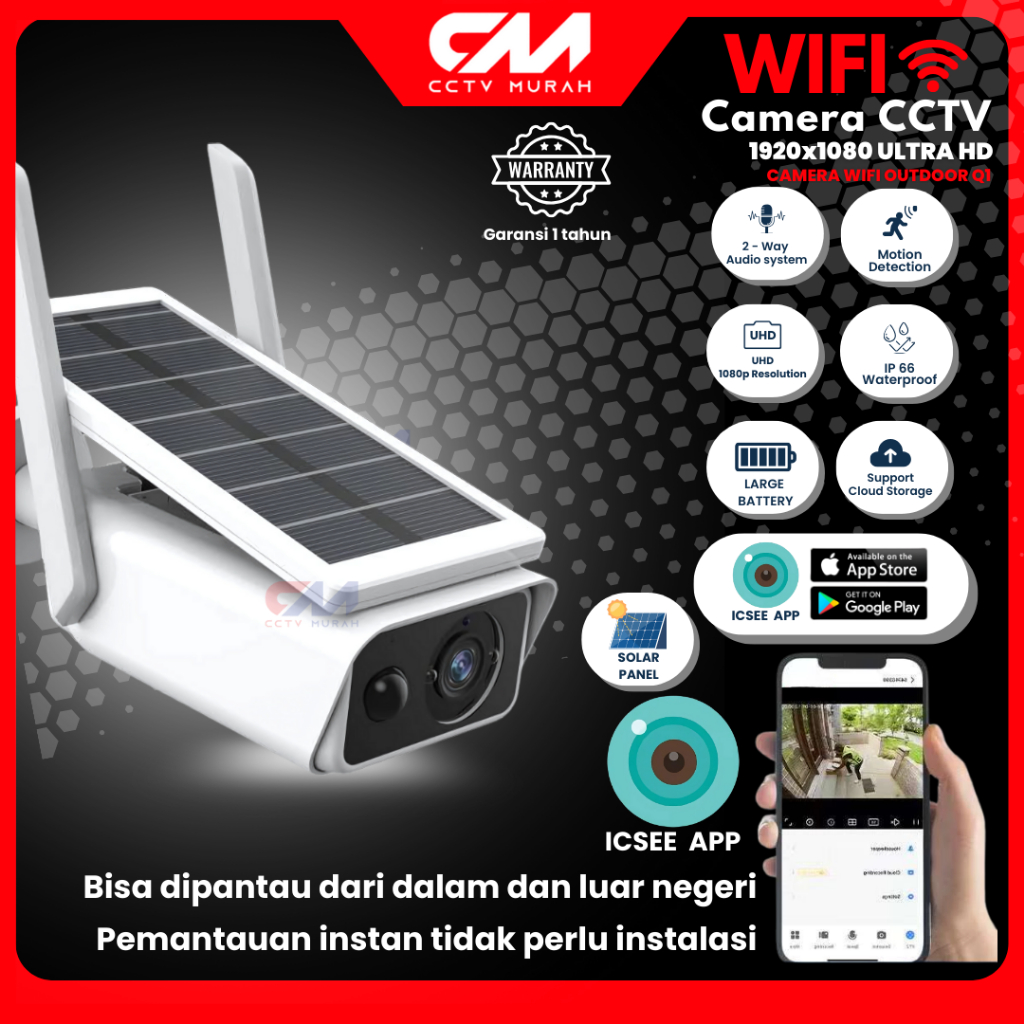 ICSEE CCTV IP WIFI OUTDOOR SUPPORT SOLAR PANEL TH-787 Anti Air (WATERPROFF)