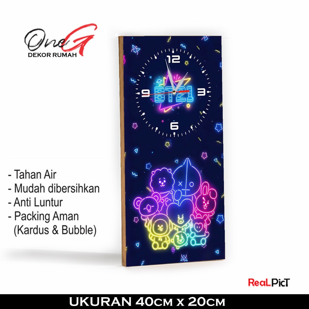 Jam Dinding Kotak BT21 Desain Laser MDF 20x30 CM