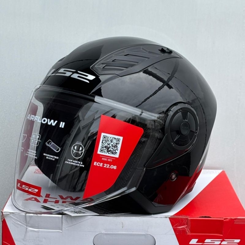 LS2 HELM OF 616 AIRFLOW II BLACK GLOSSY ORIGINAL | FREE SPOILER | HELM HALF FACE LS-2 616 AIRFLOW 2 