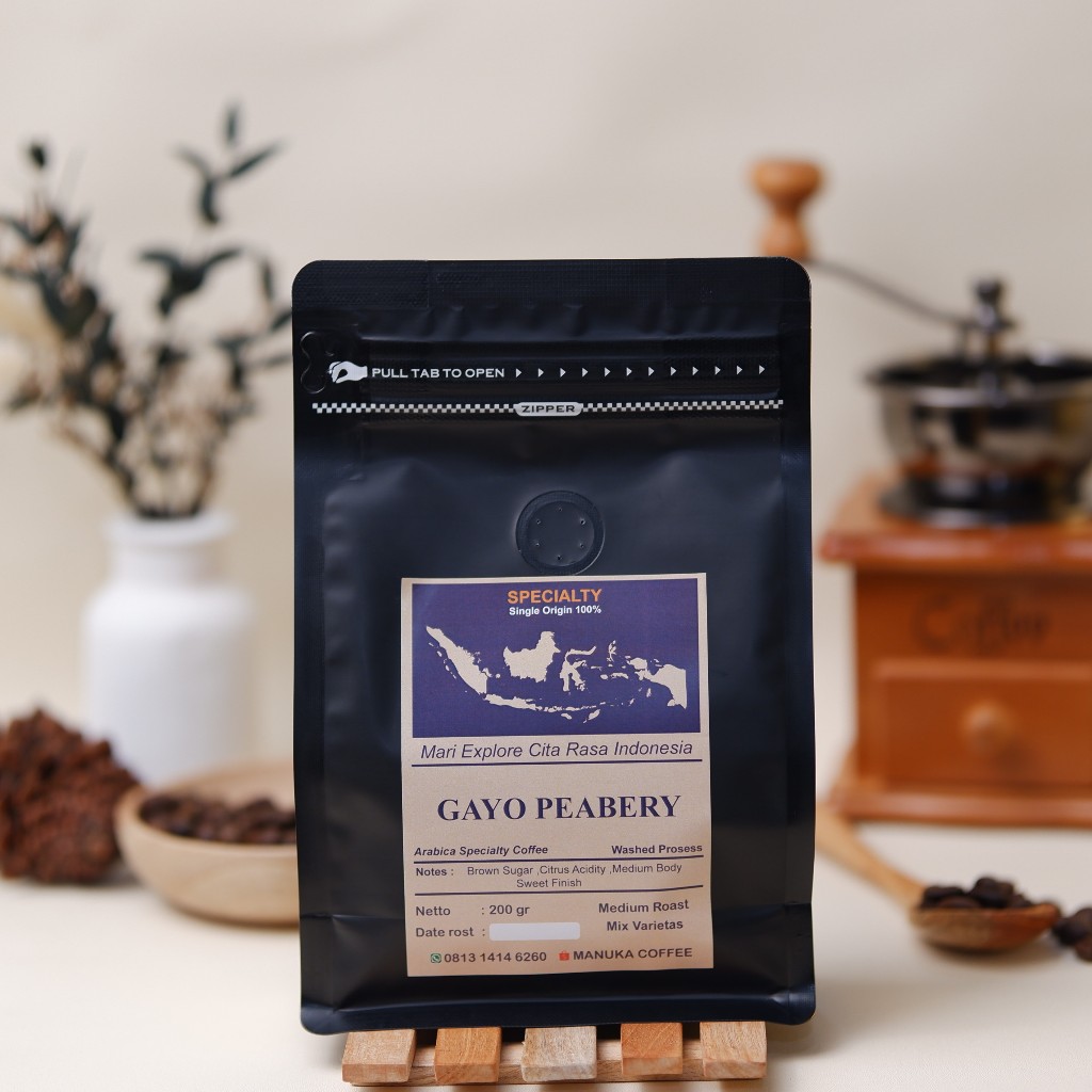 

Kopi Arabika Aceh Gayo Peaberry 200g - Biji / Bubuk Kopi Manuka Coffee Roasted Beans