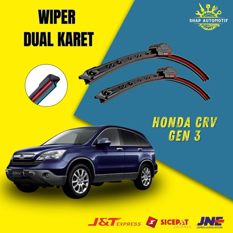Wiper Dual Blade Honda Crv Gen 3 / Wiper 2 Lapis Karet Frameless Karet Ganda Double Karet 1 Set Kiri
