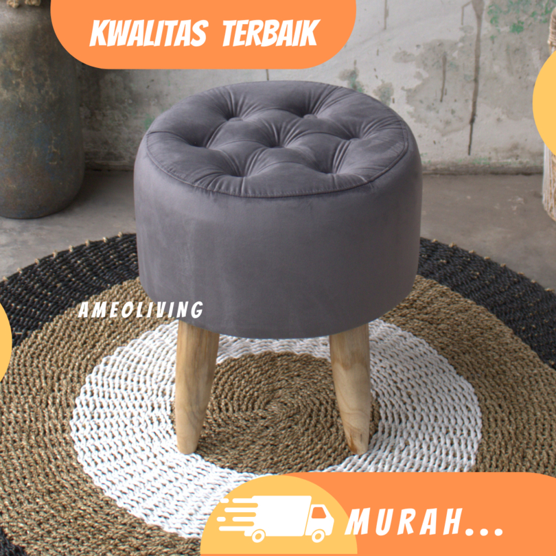 Stool Bulat D40 Kancing - Stool Murah - Stool Dewasa - Kursi Bulat - Stool Sofa - Stool Kayu -  Stoo