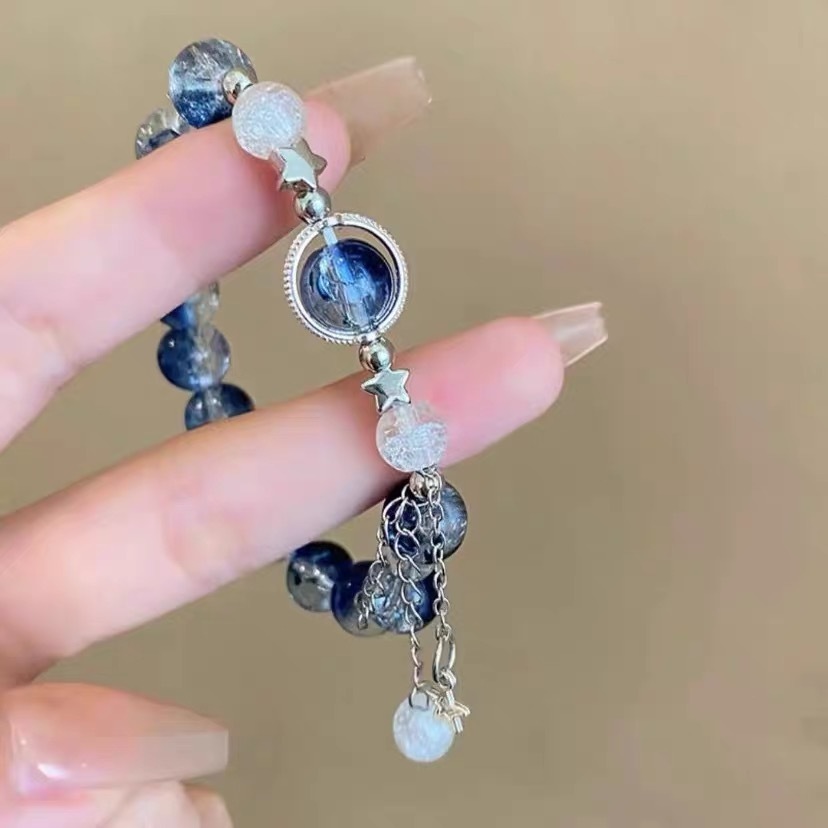 Gelang Bintang Kaca Biru Kristal Manik-manik Ins Gelang Kristal Serbaguna Sahabat Warna Manis Asli