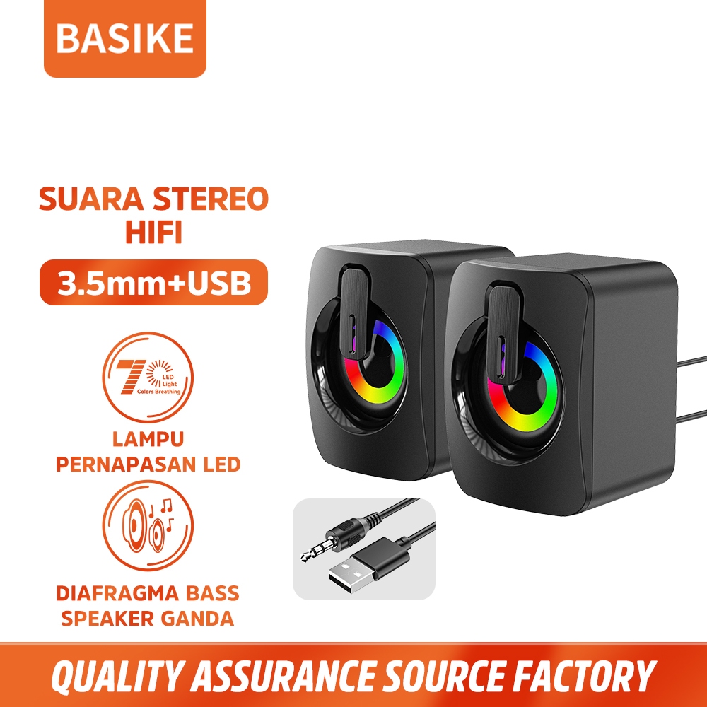 BASIKE Speaker Kabel USB AUX PC Laptop Komputer Gaming RGB Bass mini 3modes Dual-core low latency