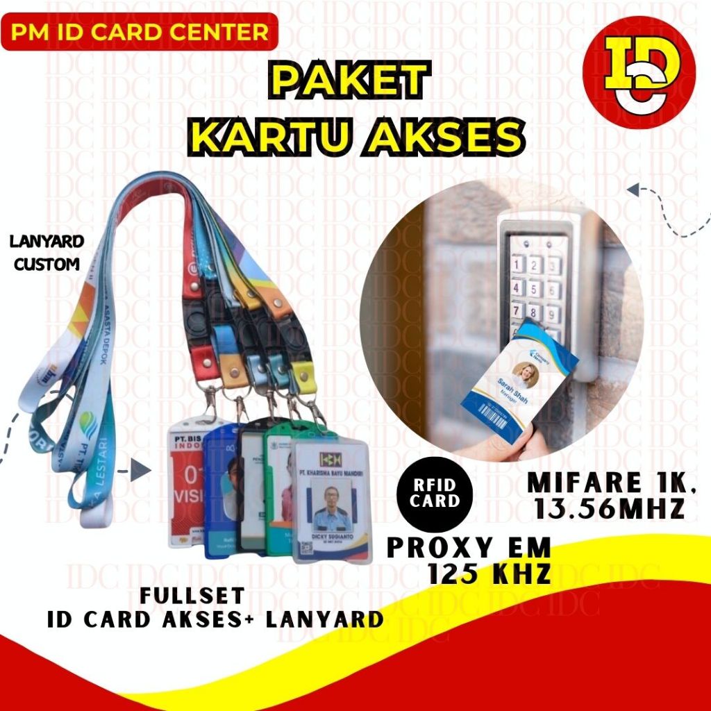 

ID Card RFID name tag Lanyard Akses Pintu Gedung Kantor hotel apartemen Parkiran Ruangan khusus Sekolah Kampus dll Fullset custom