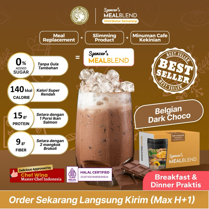 

Best Seller!! Spencer’s MealBlend Belgian Dark Chocolate 15 Sachet – Diet Meal Pengganti Makan + Bonus Snack Sehat