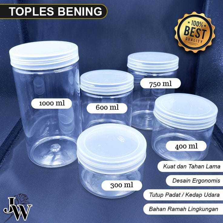 Toples Plastik Tutup Putih Doff | Toples Bulat | Toples Tabung | Candy Jar | Silinder Jar | Uk. 300 