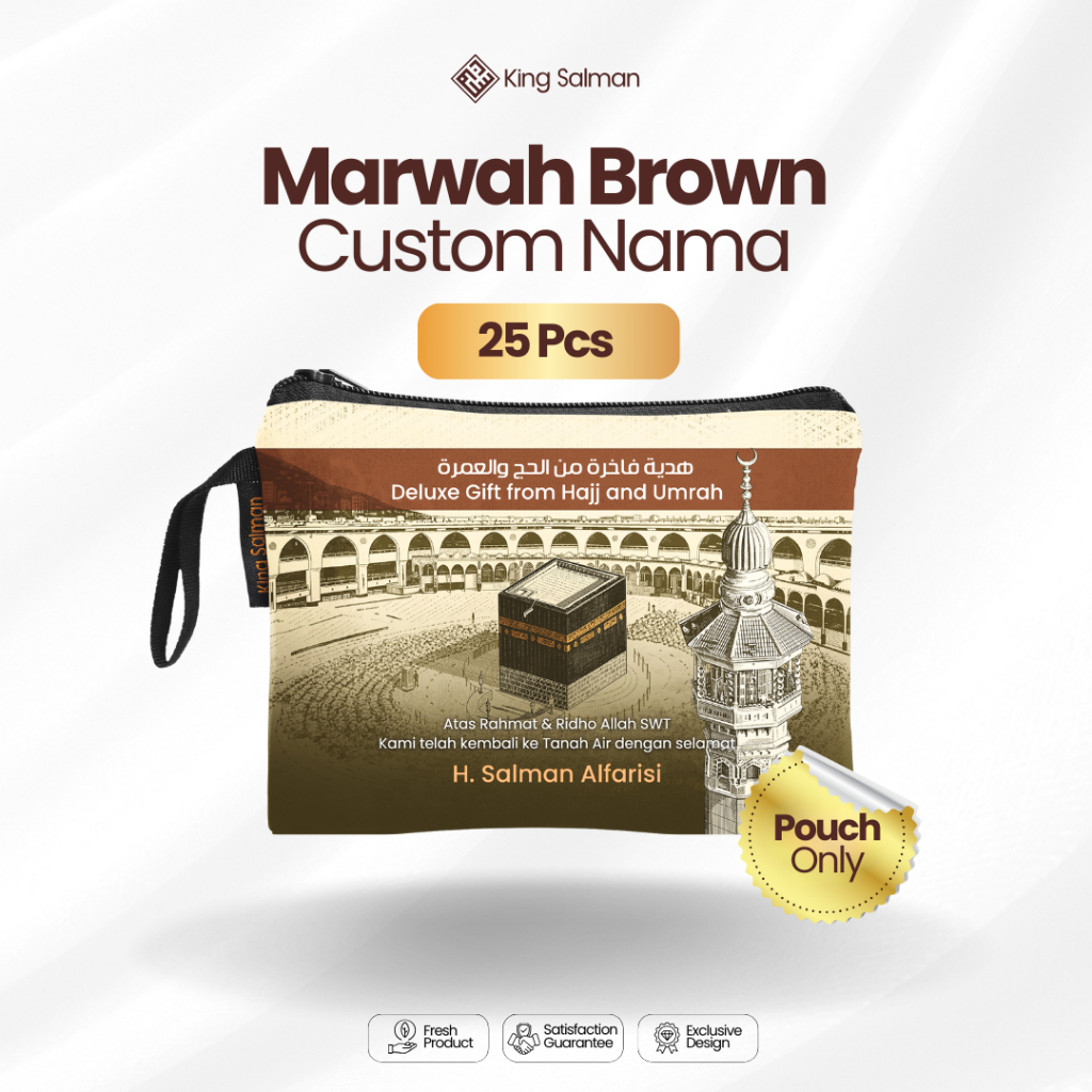 

Paket Oleh Oleh Haji dan Umroh Premium - King Salman Gift | MARWAH BROWN 25 PCS Custom Pouch