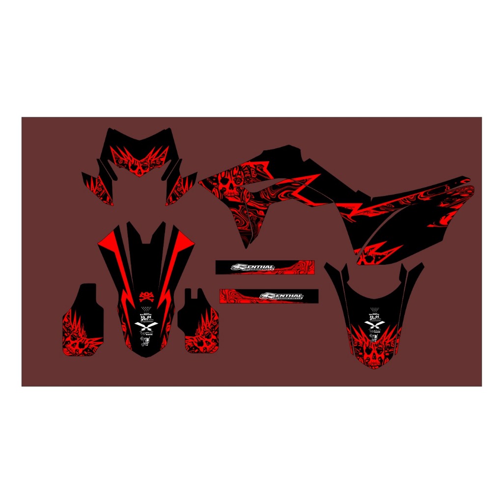 Decal CRF 150L Striping Motor Full Set Hitam Merah Api Tengkorak – Bisa Custom Nama/No