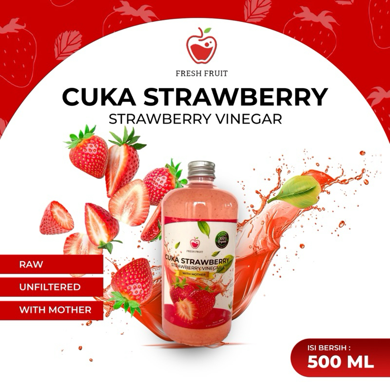 

Cuka Strawberry 500ml With Mother - Cuka Strawberry Alami - Strawberry Vinegar - Cuka Strawberry Original
