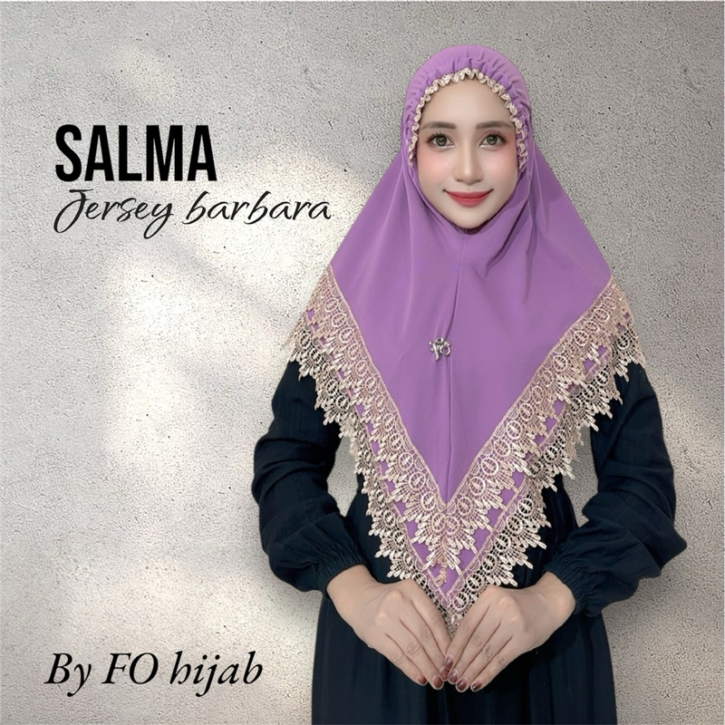 Jilbab instan Salma bergo kerut dahi renda dobel jersey barbara by FO hijab wanita muslim