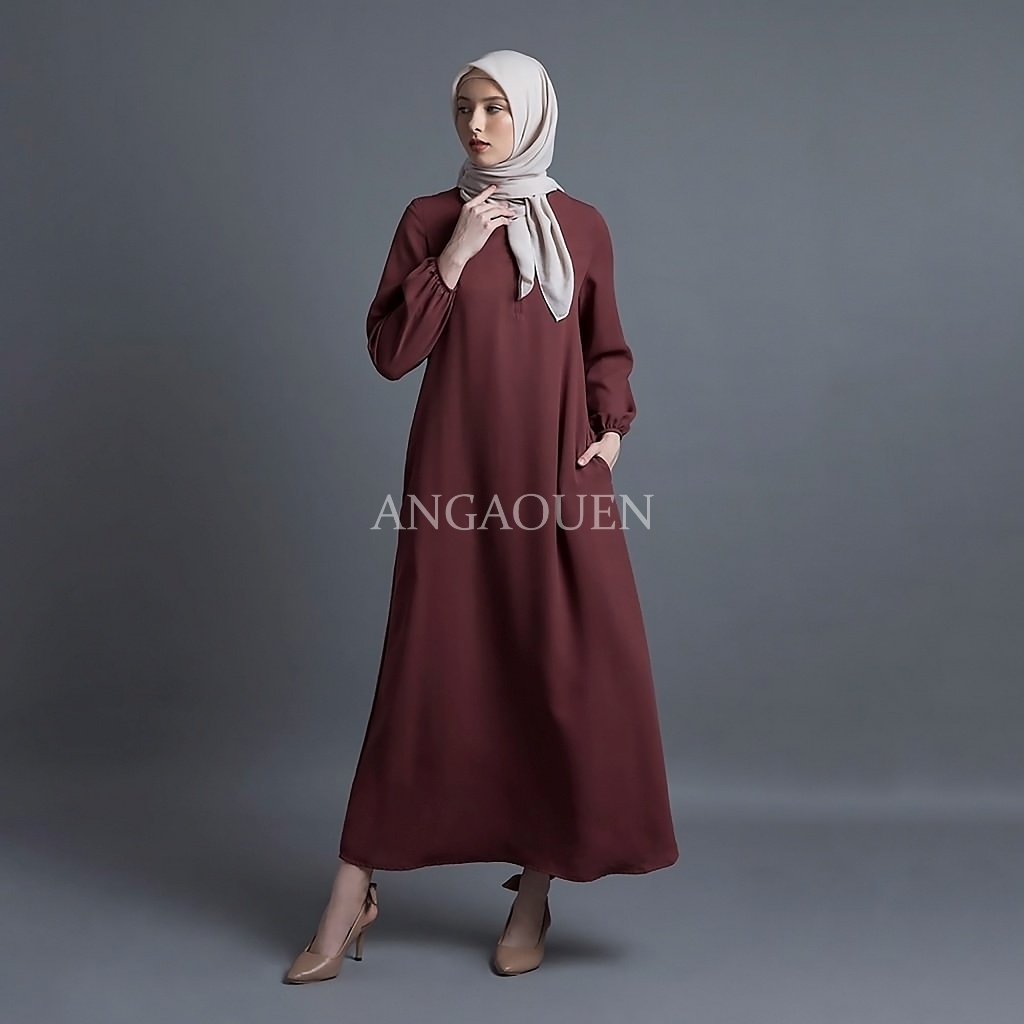 Angaouen - Inna Dress 010 Gamis Hitam Busui Premium Polos Nyaman Lembut Panjang Wanita Tangan Karet