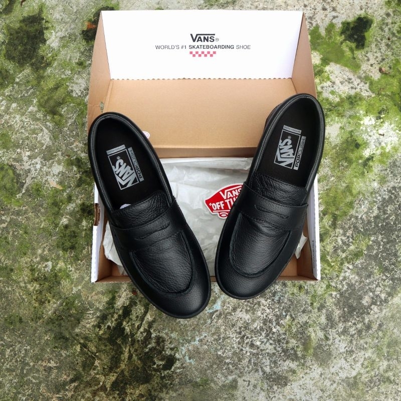 VANS SKATE LOAFER BLACK LEATHER ORIGINAL RESMI