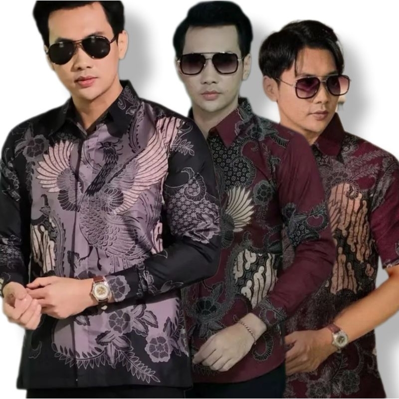 Kemeja Batik Pria Modern Lengan Panjang Pendek Sowang Lavender Marun Casual Modis reguler fit Slim F