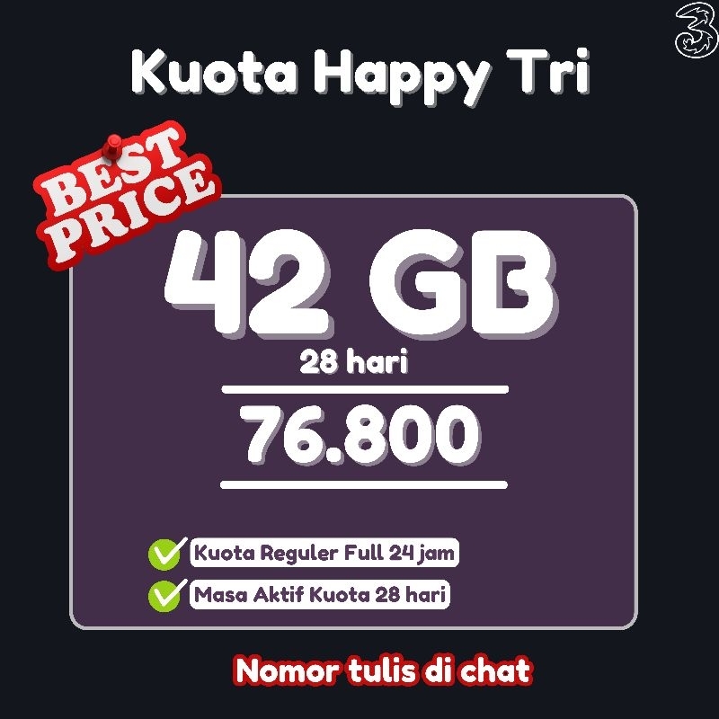 INJECT KUOTA TRI 42gb 28 hari Termurah